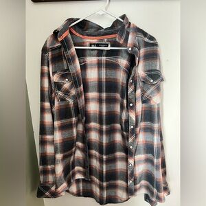 BKE Men's Casual Plaid Shirt - Blue and Orange